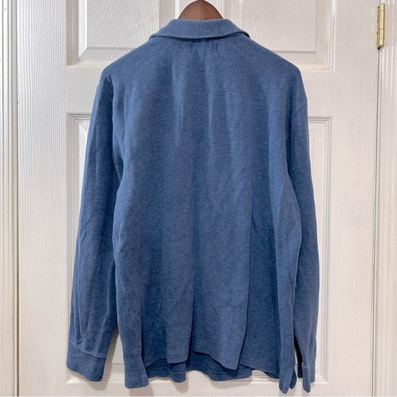 POLO Ralph Lauren Quarter Zip Sweater Men's Blue Maroon Pony Leather Pull Sz L - Picture 7 of 7